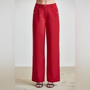 High Waist Tailored Wide Leg Trousers with Button Details - Edit by Nine